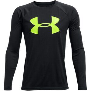 UNDER ARMOUR - BOYS TECH BIG LOGO LONG-SLEEVE T-SHIRT Black with Neon Yellow